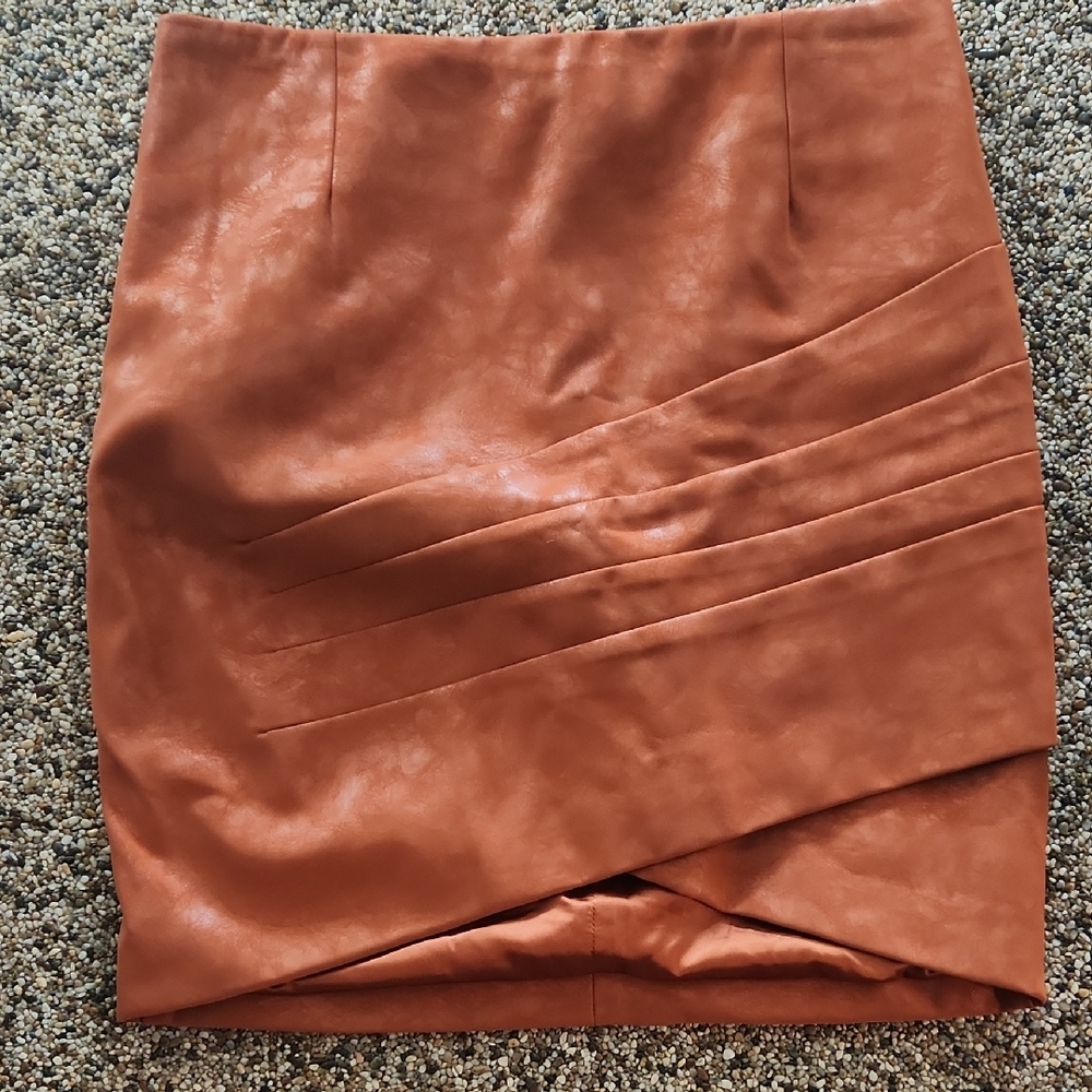 Guess Faux Leather Asymmetrical Wrap Skirt, Size Large‎